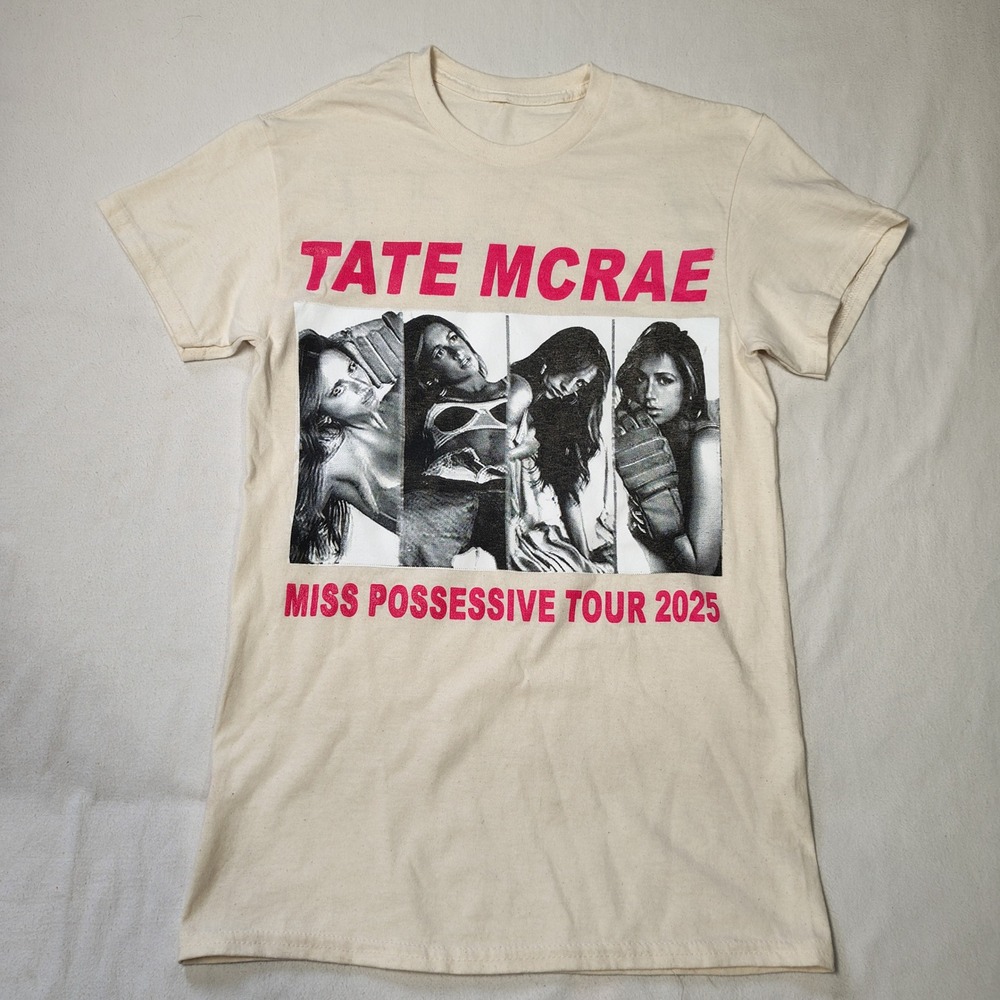 Tate McRae Miss Possessive Tour 2025 T-Shirt Small Cream Graphic Concert Tee